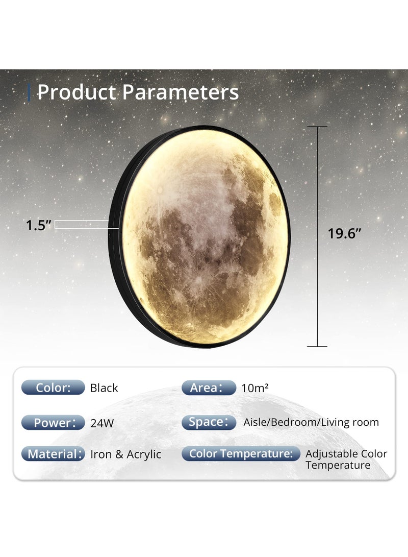 SYOSI ضوء الجدار القابل للتعتيم على شكل قمر 19.6 إنش مع جهاز تحكم عن بعد، ضوء جدار LED حديث، 24 واط، مصباح جدار أسود مثبت على الجدار داخلي لمصباح السقف في غرفة المعيشة غرفة النوم - Image 4