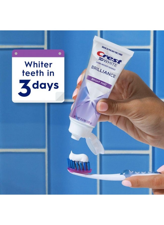 Crest 3D White Brilliance Bright Mint Teeth Whitening Toothpaste, 4.3 Oz Pack Of 3, 100% More Surface Stain Removal, 24 Hour Active Stain Prevention, Whiter Teeth In 3 Days  - Image 5
