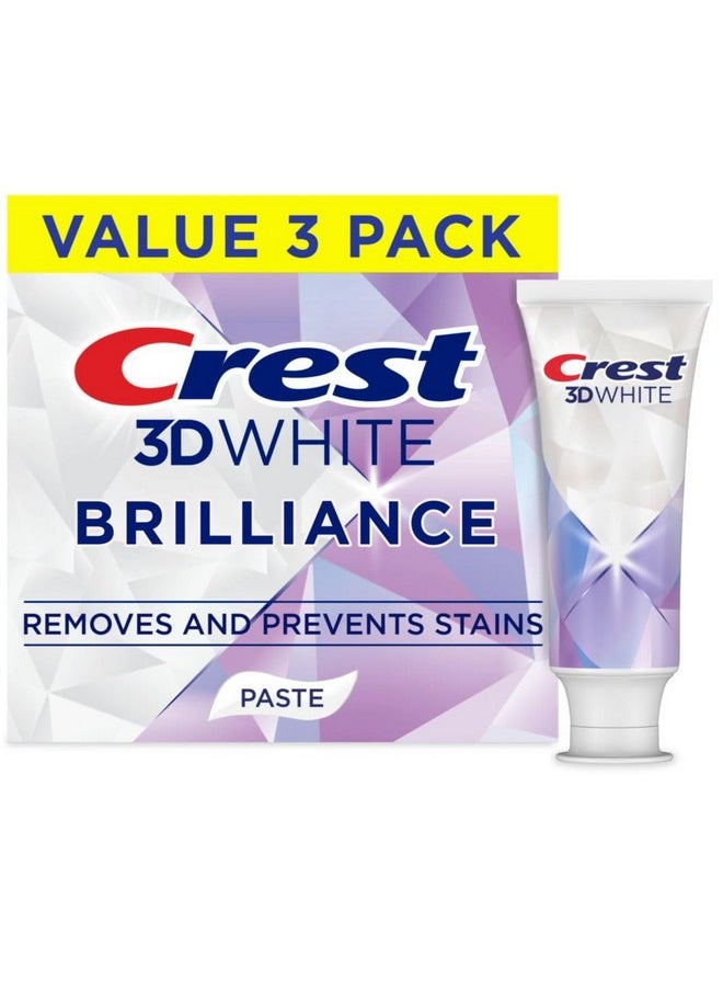 Crest 3D White Brilliance Bright Mint Teeth Whitening Toothpaste, 4.3 Oz Pack Of 3, 100% More Surface Stain Removal, 24 Hour Active Stain Prevention, Whiter Teeth In 3 Days  - Image 1