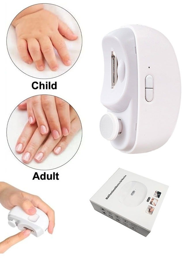 Electric Nail Clipper with Light 2-in-1 Electric Polishing Automatic Nail Clippers Fingernail Cutter and File 2 in 1 Design USB Rechargeable Safety Fingernail Trimmer for Baby, Kids, Seniors and Adult (White Color) - Image 1