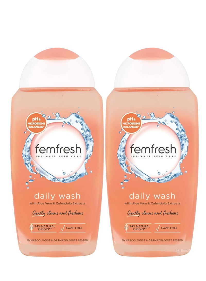 femfresh Pack Of 2 Femfresh Daily Intimate Wash With Soothing Aloe Vera ph Balanced 250ml - Image 1