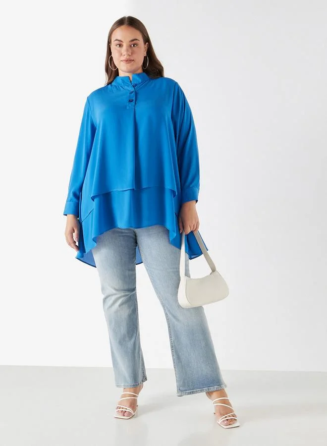 Ulla Popken Plus Size Ulla Popken High Low Top with Long Sleeves