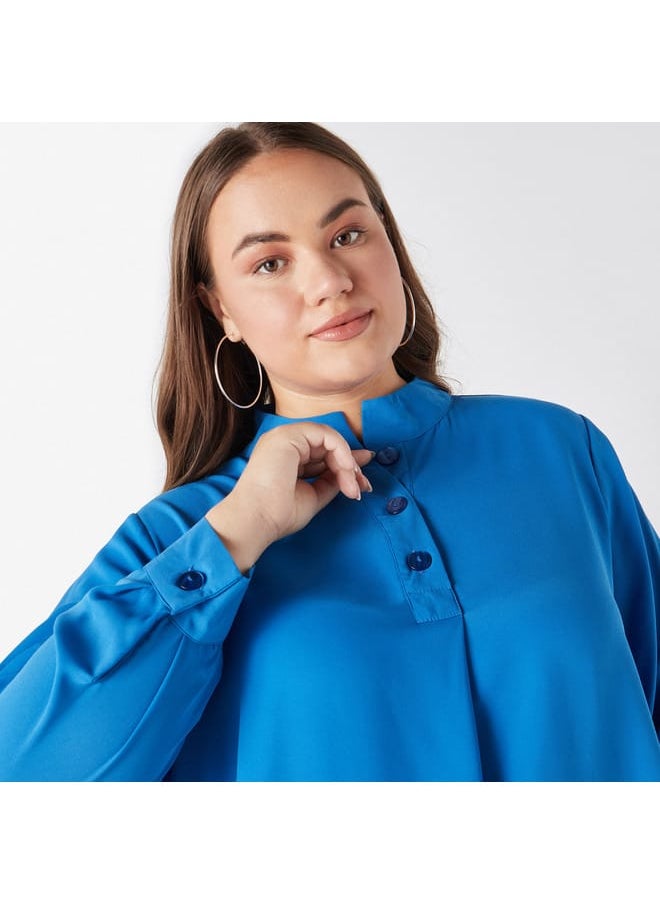 Ulla Popken Plus Size Ulla Popken Solid High Low Top with Long Sleeves  - Image 4