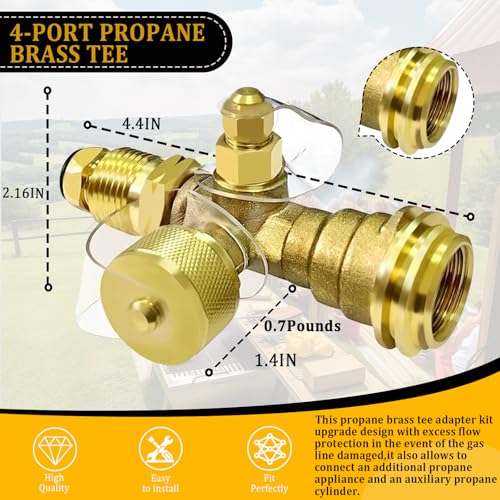 Swess Extend a Stay RV Propane Kit Propane Brass Tee Kit with 5FT 12FT Stainless Braided Hoses RV Propane Tank 4Port Adapter Kit Connecting Auxiliary Propane Cylinders - Image 3