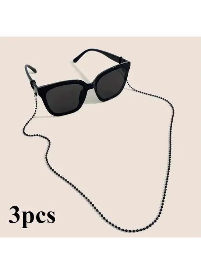 3pcs Black Anti Slip Beaded Glasses Chain Eyewear Retainer Lanyard Strap - Image 1
