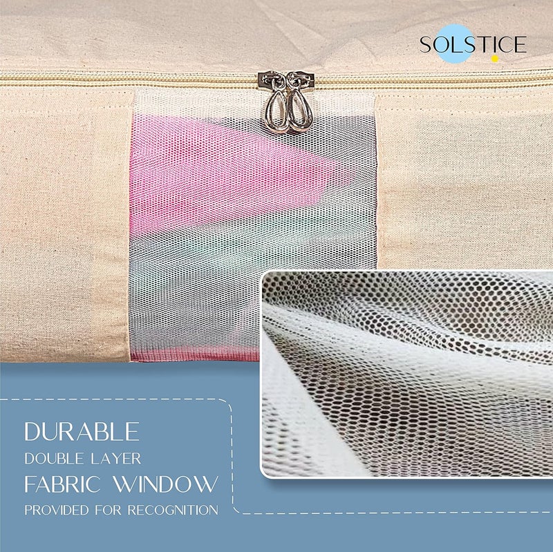 Solstice Cotton Clothes Storage Box/Covers/Bags With Zip (18 X 16 X 4.5 Inch) As Wardrobe Organizer For Huge Silk Saree/Big Lehenga/Dresses/Shirts/Trousers/Gown/Quilts - Pack Of (5), Beige - Image 5