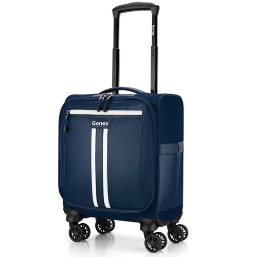 Gonex 16 inch Underseat Carry On Luggage with Spinner Wheels, Water Resistant PVC Wheeled Travel Bag Airline Approved, Softside Small Rolling Personal Item Suitcase for Men Women, Blue - Image 1