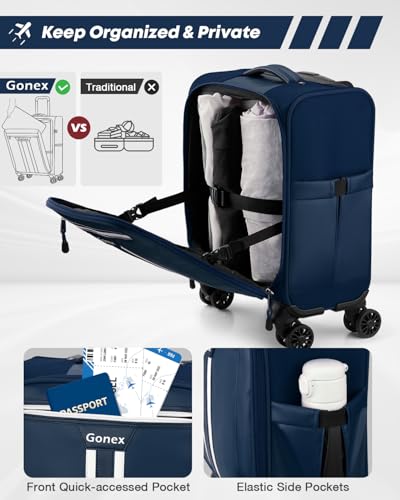 Gonex 16 inch Underseat Carry On Luggage with Spinner Wheels, Water Resistant PVC Wheeled Travel Bag Airline Approved, Softside Small Rolling Personal Item Suitcase for Men Women, Blue - Image 4