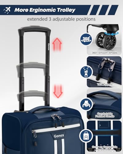 Gonex 16 inch Underseat Carry On Luggage with Spinner Wheels, Water Resistant PVC Wheeled Travel Bag Airline Approved, Softside Small Rolling Personal Item Suitcase for Men Women, Blue - Image 5
