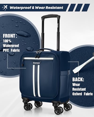 Gonex 16 inch Underseat Carry On Luggage with Spinner Wheels, Water Resistant PVC Wheeled Travel Bag Airline Approved, Softside Small Rolling Personal Item Suitcase for Men Women, Blue - Image 2