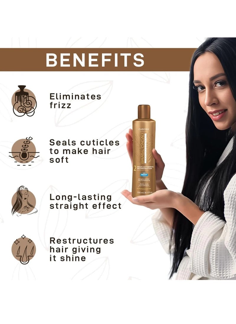 Cadiveu - Brasil Cacau Brazilian Thermal Reconstruction | Professional Hair Smoothing & Strengthening Treatment | Nourishing Formula with Keratin, Cocoa & Pro-Vitamin B5 | 300ml - Image 1