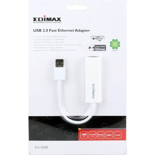 Edimax USB 2.0 Fast Ethernet LAN Adapter, USB to RJ45 100Mbps Network LAN Converter, Plug and Play, Windows, MacBook Pro/Air and More, EU-4208, White - Image 2