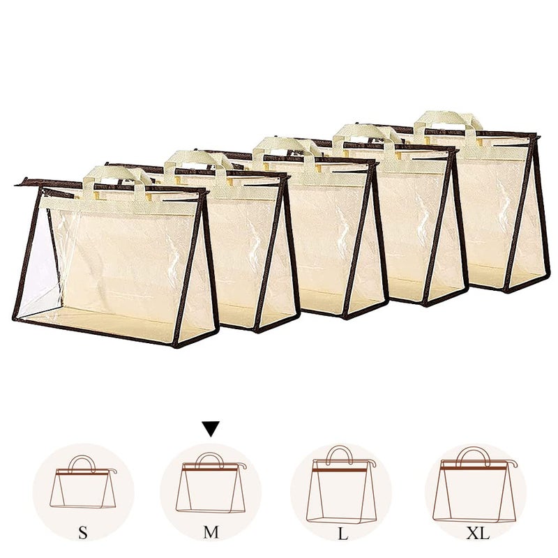 5 PCS Hanging Handbag Storage Organizer NonWoven Transparent Dustproof Homewares Purse Wallet Closet Storage Bag with Zipper and Handle M