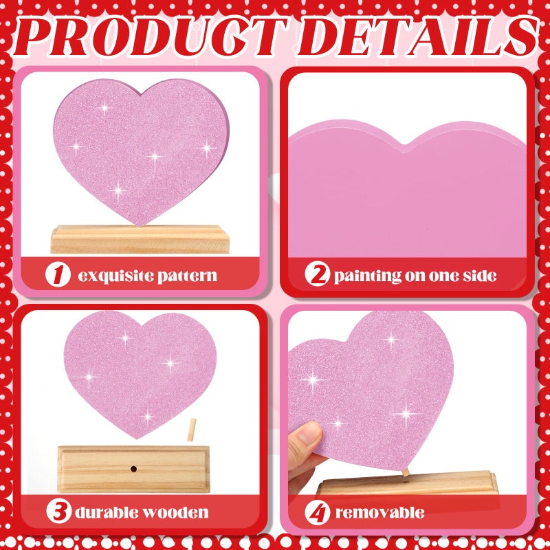 Yousoontic 6 Pcs Valentine Day Wooden Heart Signs Wood Heart Blocks Tiered Tray Decor Red Pink Table Centerpieces Farmhouse Home Kitchen Valentine Gift Tiered Tray Decor for Home Office Mantel - Image 4