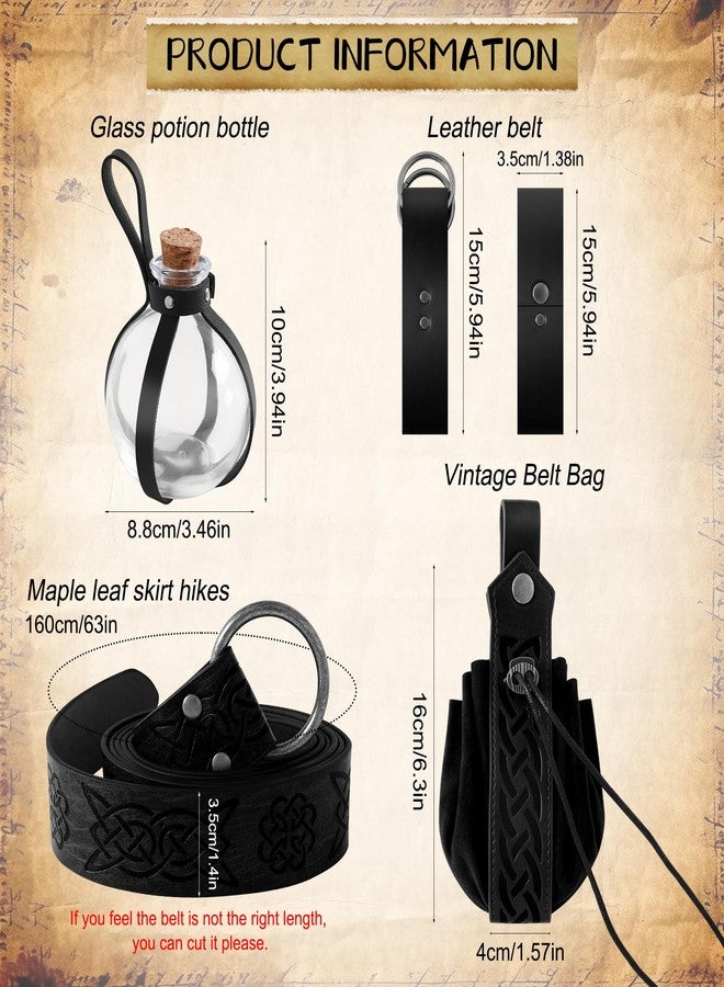 WooHand Renaissance Accessories 6Pcs Medieval Pirate Leather Belt Pouch Cork Potion Bottle Belt Halloween Cosplay Costume, Black, One size - Image 3