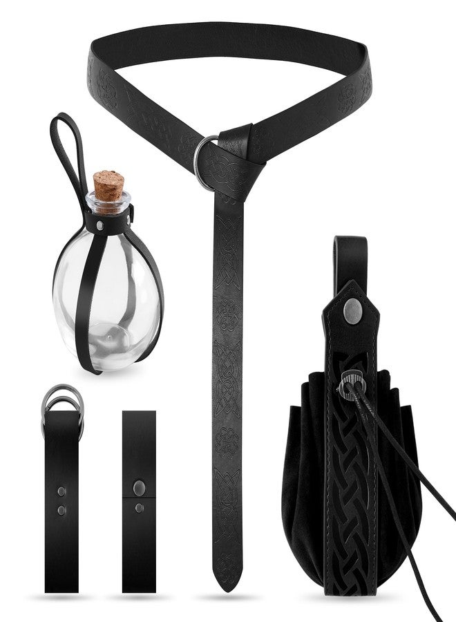 WooHand Renaissance Accessories 6Pcs Medieval Pirate Leather Belt Pouch Cork Potion Bottle Belt Halloween Cosplay Costume, Black, One size - Image 1