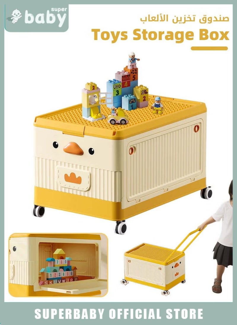 SuperBaby Baby Toy Storage Box With Wheels and Building Block Lid, Children Toys and Cloth Storage Bin, Organizer, Basket, Trunk for Kids Boys and Girls, Toddlers and Baby Nursery Room  - Image 1