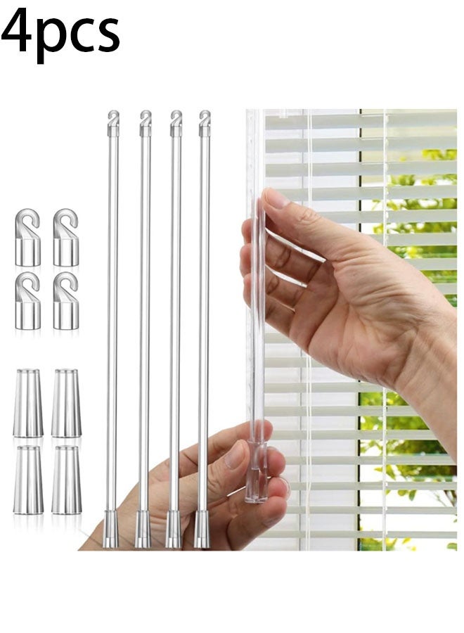 إيليلي 4 قطع 17 بوصة عصا ستائر عمودية قطع غيار مع خطاف ومقبض بلاستيكي شفاف لفتح الستارة عصا ستائر نافذة طويلة قضيب إمالة - Image 1