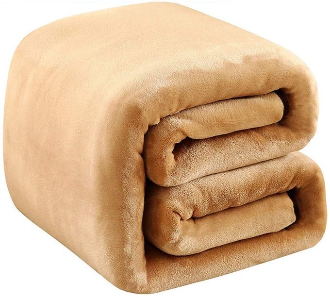 FLEECE BLANKET QUEEN SIZE 350GSM LIGHTWEIGHT THROW FOR THE BED EXTRA SOFT BRUSH FABRIC SUPER WARM SOFA BLANKET 90 X 90CAMEL QUEEN