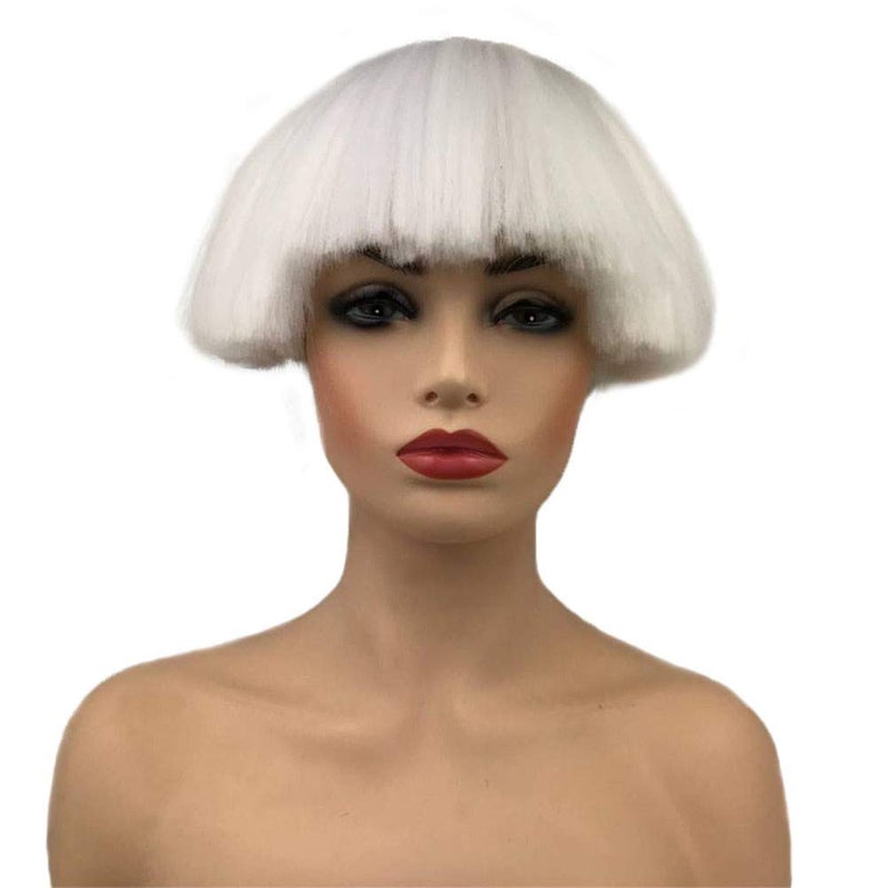 Aimole Short Yaki Straight Synthetic Wigs White Mushroom Head Wig Bowl haircut Wigs Bob 1001 White