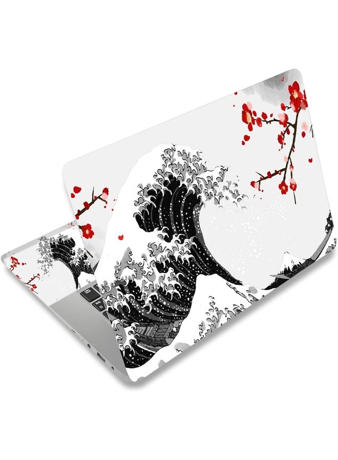 Home Trove Laptop Skin Sticker Decal, 12" 13" 13.3" 14" 15" 15.4" 15.6 inch Laptop Vinyl Skin Sticker Cover Art Protector Notebook PC (2 Wrist Pad Skins Included), Waterproof Removable, Black Wave of Kanagawa  - Image 1