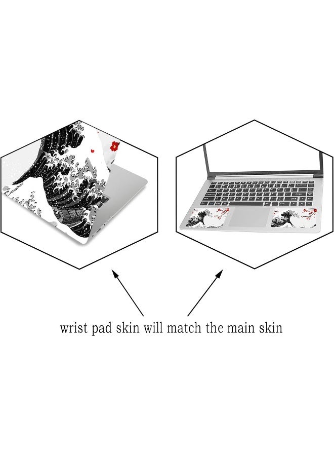 Home Trove Laptop Skin Sticker Decal, 12" 13" 13.3" 14" 15" 15.4" 15.6 inch Laptop Vinyl Skin Sticker Cover Art Protector Notebook PC (2 Wrist Pad Skins Included), Waterproof Removable, Black Wave of Kanagawa  - Image 2