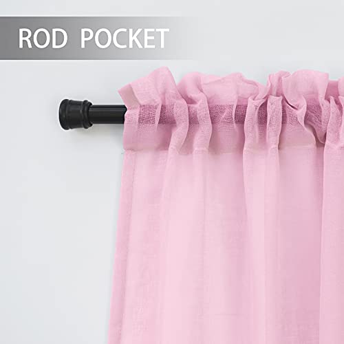 UPOPO Pink Sheer Curtains Girls Room 72 inches Long Living Room Curtain Sheers Basement 2 Panels Kitchen Dining Voile Transparent Nursery Bedroom Drapes Linen Textured Rod Pocket Window Treatment Set - Image 3