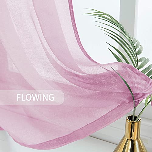UPOPO Pink Sheer Curtains Girls Room 72 inches Long Living Room Curtain Sheers Basement 2 Panels Kitchen Dining Voile Transparent Nursery Bedroom Drapes Linen Textured Rod Pocket Window Treatment Set - Image 4