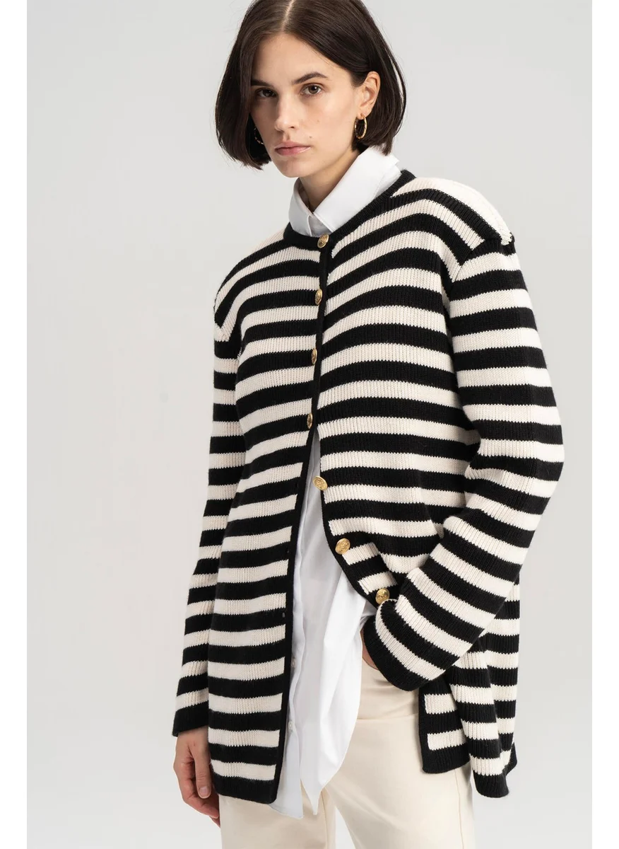 Touche Gold Buttoned Striped Cardigan