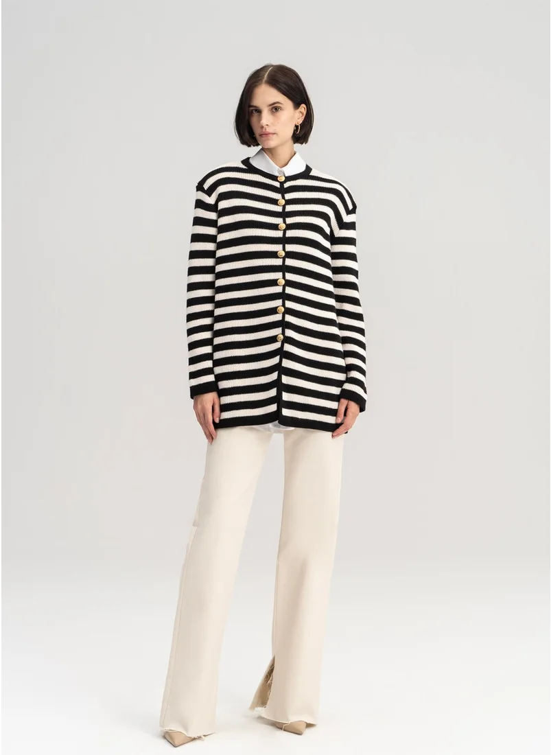 Touche Gold Buttoned Striped Cardigan