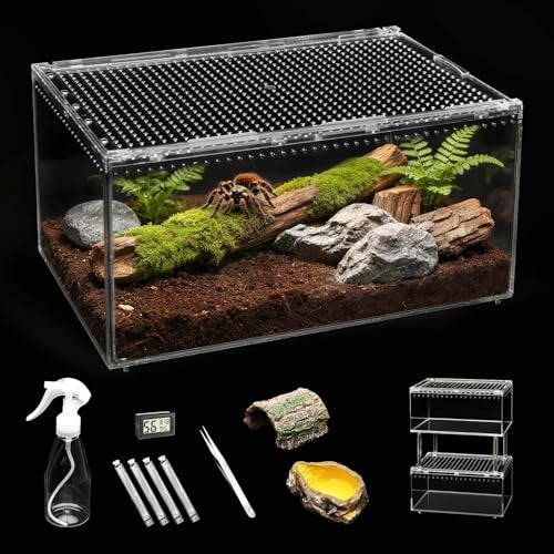 Clioran Small Reptile Terrarium KitEscape Proof Tarantula EnclosurePC Starter Hermit Crab TankSpider Habitat for Praying Mantis CageFrog VivariumInsect HouseJumping Spider CribsLizard Container - Image 1