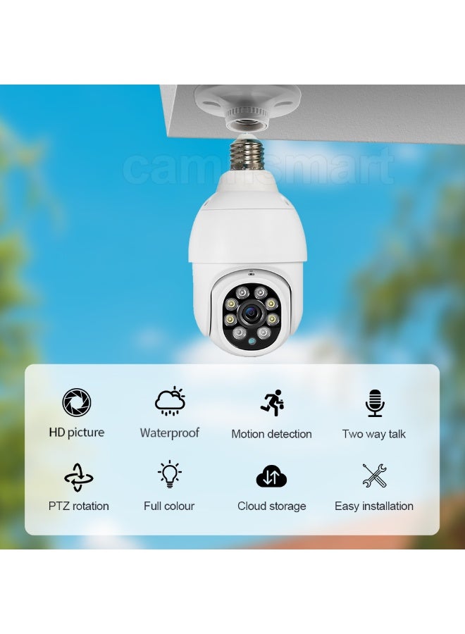 كاميرا مراقبة خارجية لاسلكية على شكل لمبة من كام سمارت 360 درجة PTZ، رؤية ليلية ملونة كاملة، كشف الحركة - Image 2
