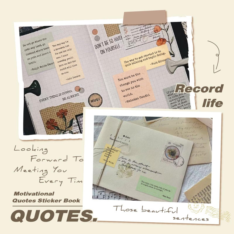 Prstincol 24 Sheets Vintage Motivational Quote Stickers Pad wtih Tweezer,246 Pcs Inspirational Typewriter Font Quotes Pad,Word Stickers for Scrapbook Junk Journal Bullet Journal DIY Craft Card Making - Image 4