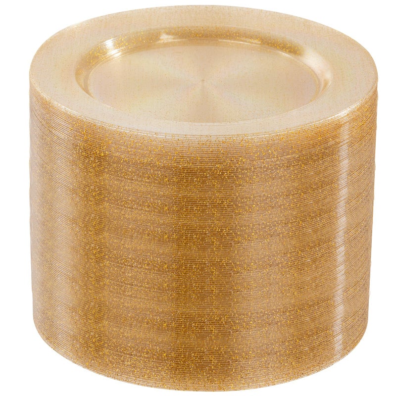 bUCLA 100PCS Gold Glitter Plastic Plates - 10.25inch Premium Plastic Glitter Disposable Dinner Plates - Ideal for Party & Thanksgiving - Image 1