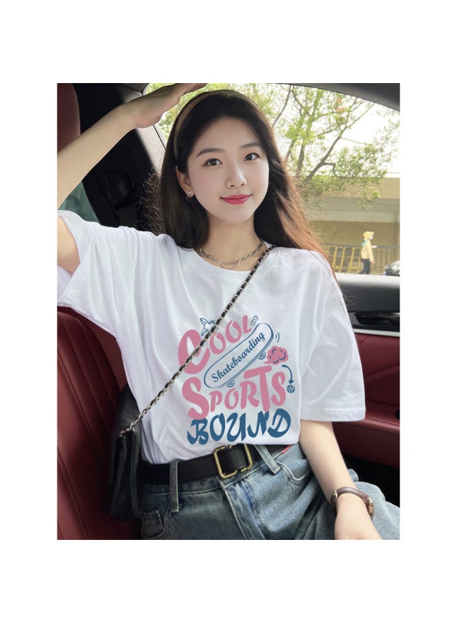 TonLion Summer Women's Round Neck Short Sleeve T-shirt With Bold Chest Letter Print, Youthful Trendy College Style - Image 5