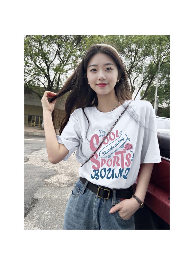 TonLion Summer Women's Round Neck Short Sleeve T-shirt With Bold Chest Letter Print, Youthful Trendy College Style - Image 3