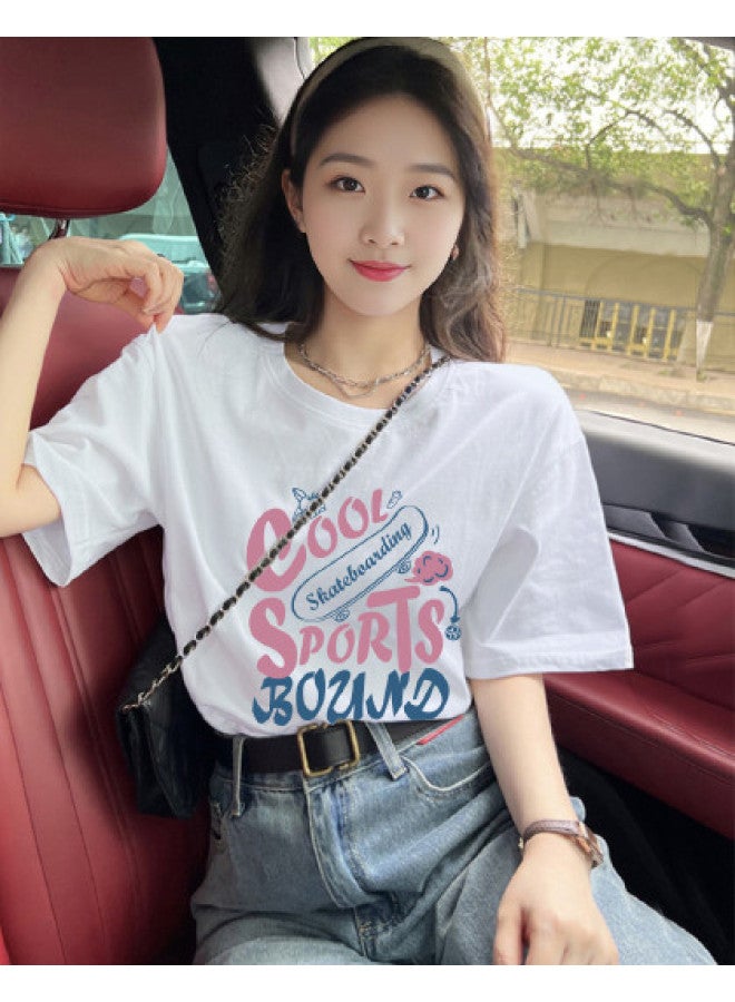 TonLion Summer Women's Round Neck Short Sleeve T-shirt With Bold Chest Letter Print, Youthful Trendy College Style - Image 1