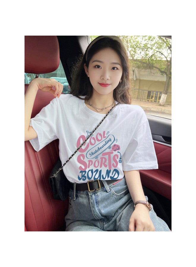 TonLion Summer Women's Round Neck Short Sleeve T-shirt With Bold Chest Letter Print, Youthful Trendy College Style - Image 2