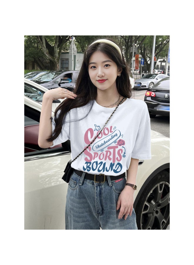 TonLion Summer Women's Round Neck Short Sleeve T-shirt With Bold Chest Letter Print, Youthful Trendy College Style - Image 4
