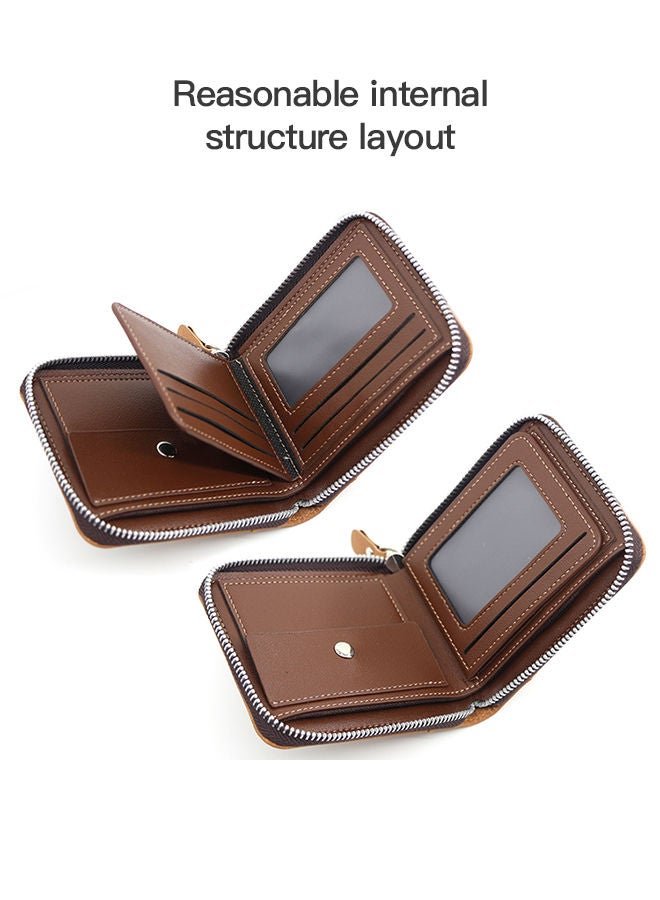 MenBense Contrast Leather Men's Bifold Short Wallet Card Holder Certificate Coin Money Zipper Bag with Commute Business - Image 3