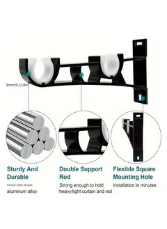 Joyelink 4 Pieces Double Curtain Rod Hooks Brackets, Curtain Rod Holders for Wall, Curtain Accessories( Black), for 1 Inch Rods, Double Curtain Rod Brackets  - Image 3