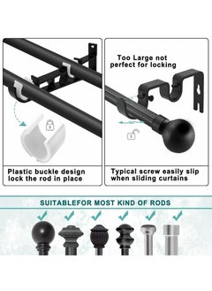 Joyelink 4 Pieces Double Curtain Rod Hooks Brackets, Curtain Rod Holders for Wall, Curtain Accessories( Black), for 1 Inch Rods, Double Curtain Rod Brackets  - Image 5