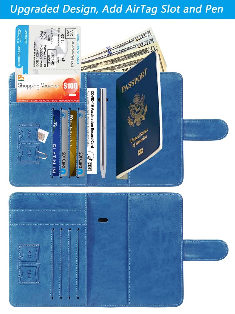 PASCACOO Airtag Passport Holder Cover Wallet RFID Blocking Leather Case Travel Essentials Luggage Accessories Travel Must Have(118#Blue) - Image 3