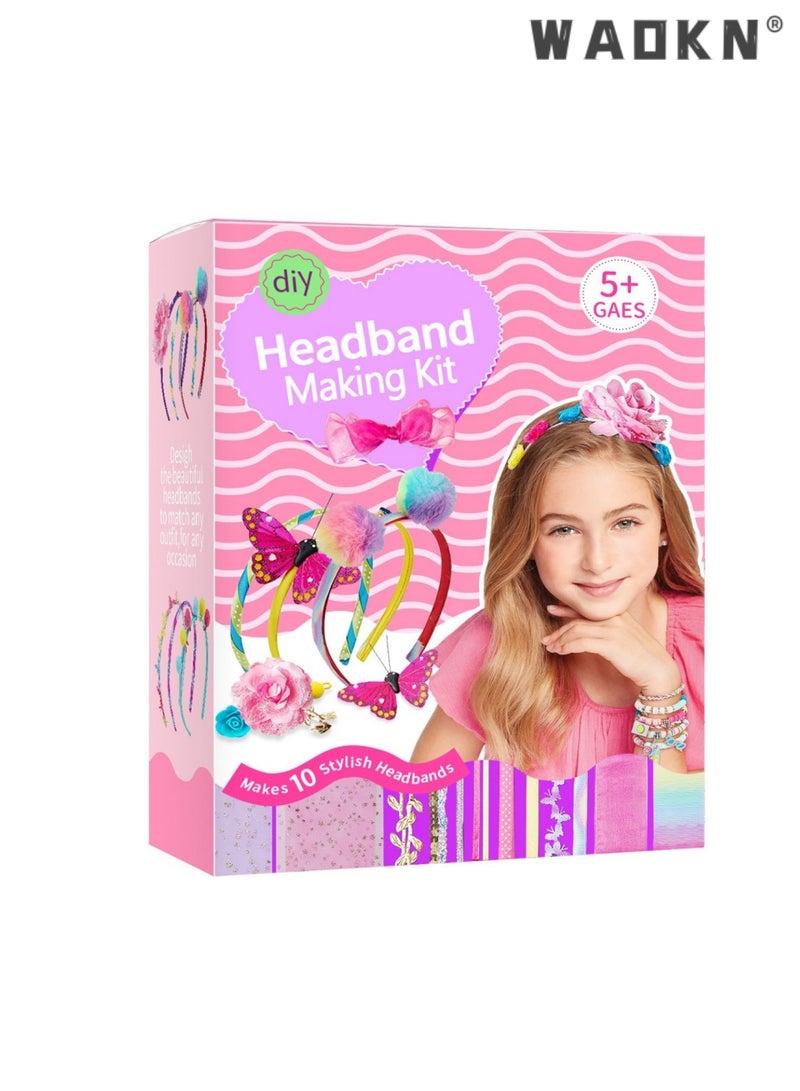 WAOKN Headband Making Kit, DIY Headband Making Kit for Girls,Arts and Crafts for Kids Ages 5+,Girls Hair Accessories for Kids, Fashion Crafts Set for Girls，Fashion Girls Hair Accessories Making Set | That Allows Girls to Make Their Own Unique DIY Flower Hair Accessories - Image 1