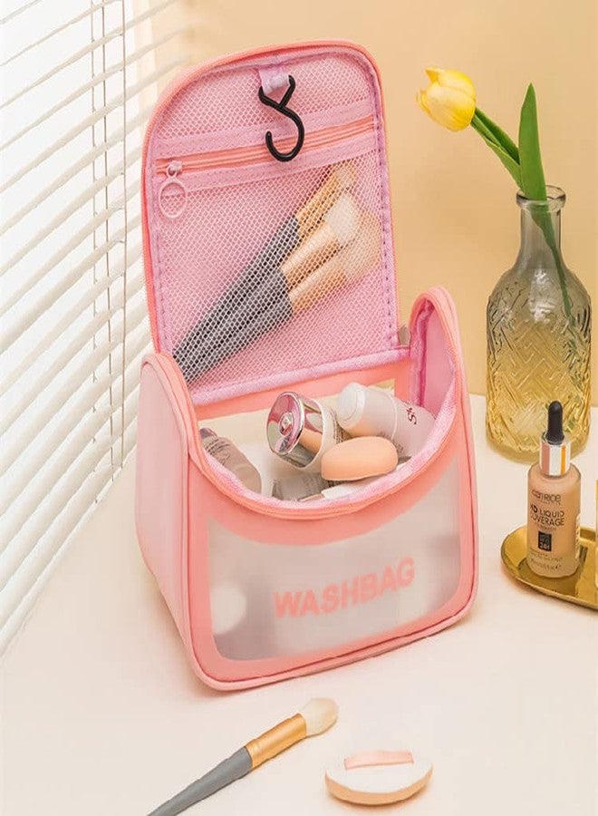 Luxula Multipurpose Waterproof Clear PVC Zipper Cosmetic Travel Wash Bag Toiletry Makeup Organizer Portable Carry Bag Pouch for Women Girls (Pack of 4) (Pink) - Image 4