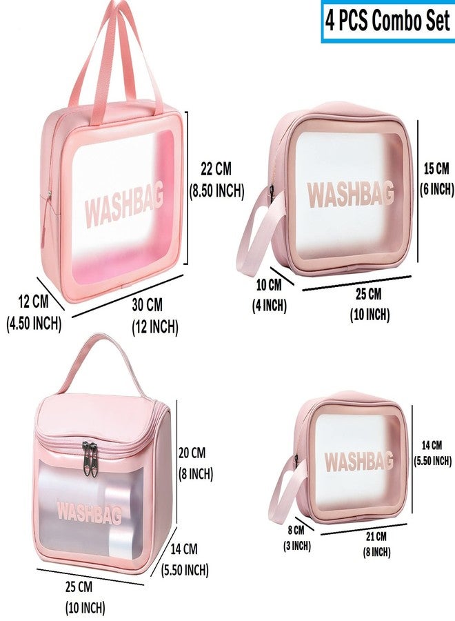 Luxula Multipurpose Waterproof Clear PVC Zipper Cosmetic Travel Wash Bag Toiletry Makeup Organizer Portable Carry Bag Pouch for Women Girls (Pack of 4) (Pink) - Image 5