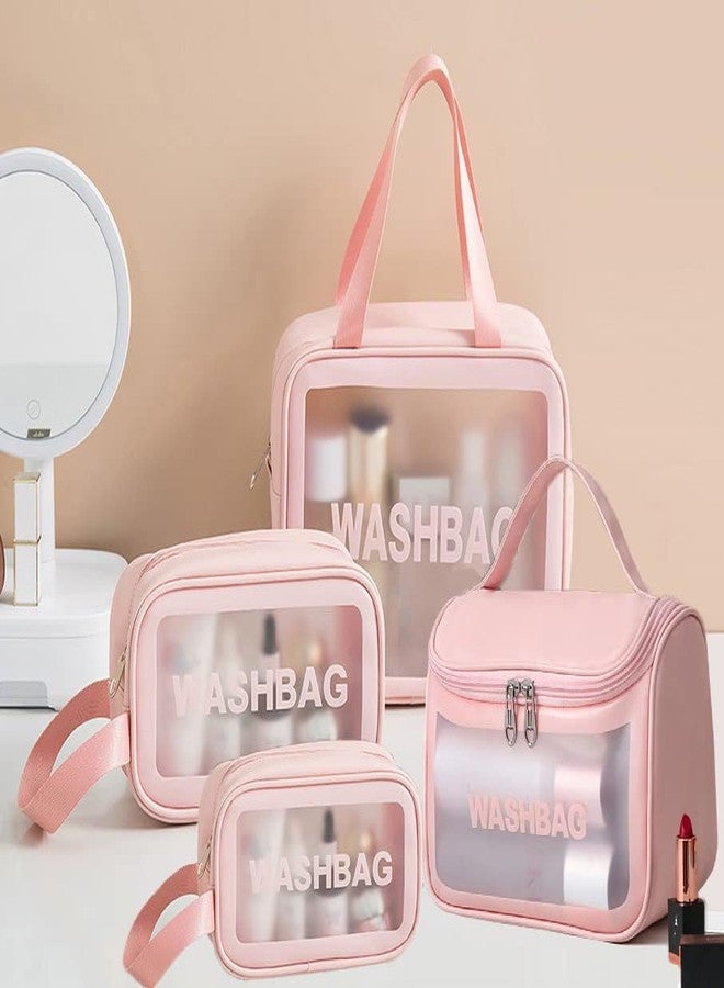 Luxula Multipurpose Waterproof Clear PVC Zipper Cosmetic Travel Wash Bag Toiletry Makeup Organizer Portable Carry Bag Pouch for Women Girls (Pack of 4) (Pink) - Image 2