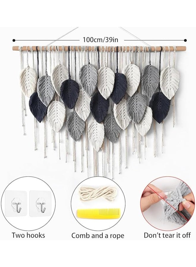 انتيكيانو ريشة مكرمية للتعليق على الحائط بتصميم اوراق شجر بوهو مصنوع يدويا - Image 3