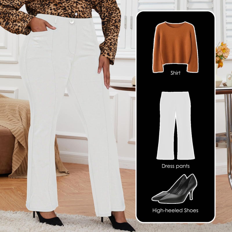 DGD Wrinkle-Free Stretch Dress Pants Plus Size for Women Pull-on Pant Ease into Comfort Office Pant Stone XL - Image 2