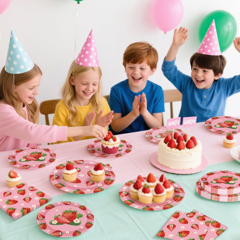 Litmitfu 40 Pcs Strawberry Plates and Napkins Sets, Strawberries Dinner Dessert Paper Plates Summer Berry Napkins Tableware Kit for Fruit Strawberry Party Birthday Decorations Supplies Table Decor, Serve 20 - Image 5